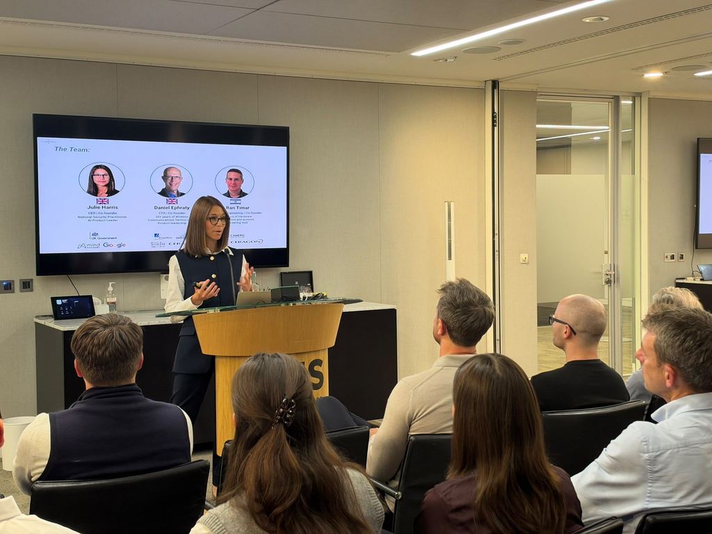 A founder presenting at Ascension's Agents at Work investor evening